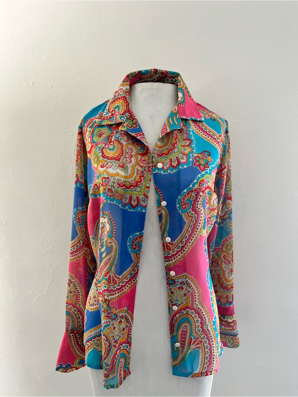 Liz Claiborne Multicolor Paisley Button-Up Blouse - Blue, Pink, Turquoise